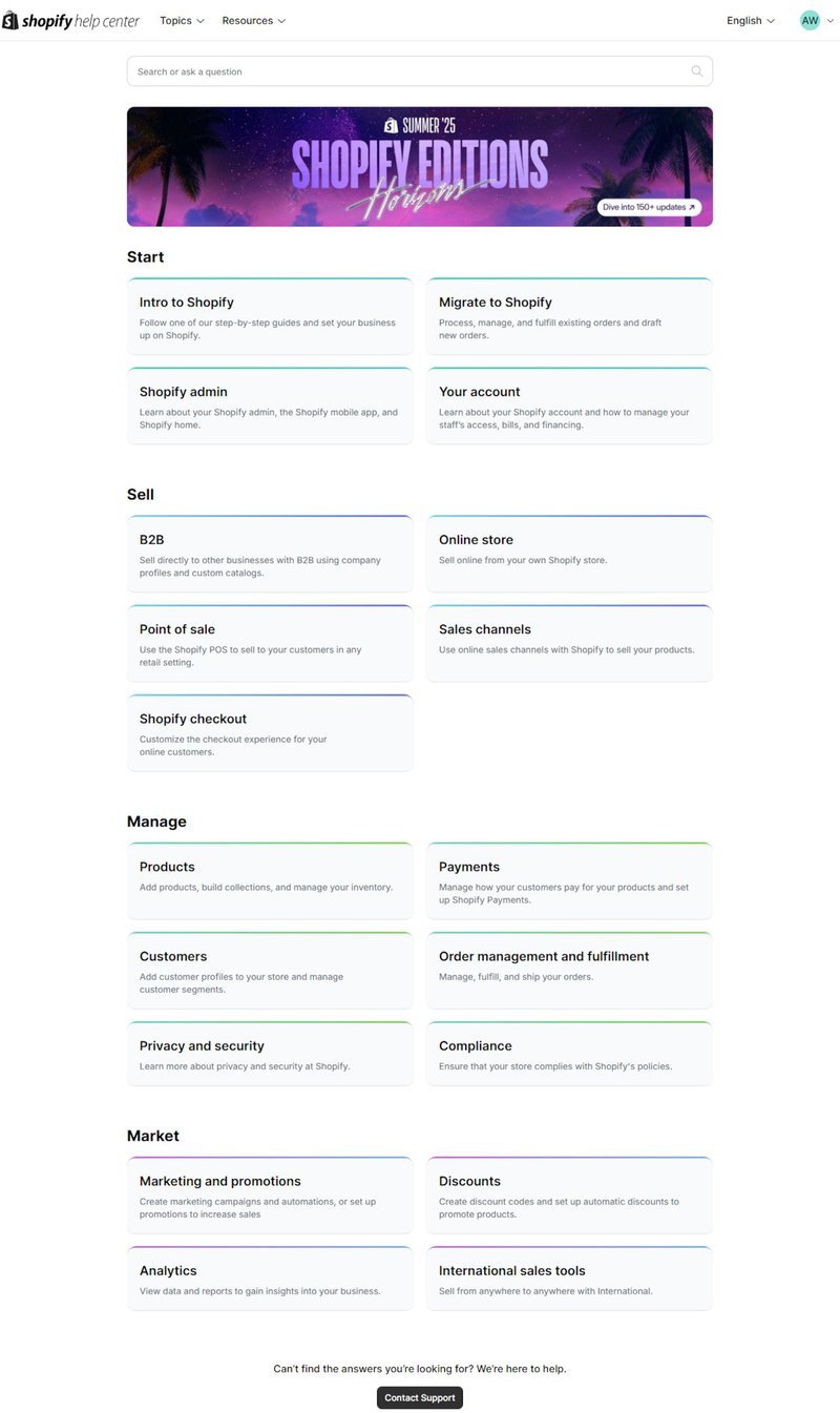 Shopify help center design