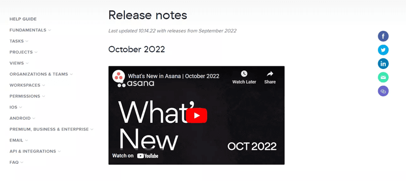 Asana uses videos to enhance its release notes