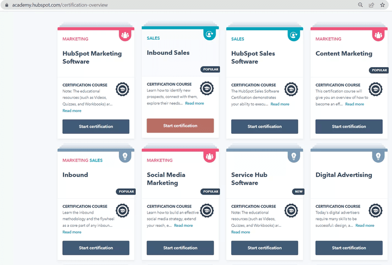 HubSpot certification courses