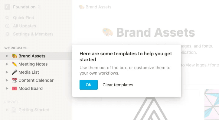 Notion allows teams to customize templates