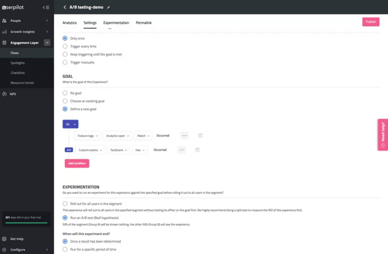 A/B test in Userpilot