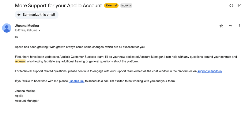 Apollo CSM email