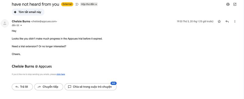 Appcues drip campaign example