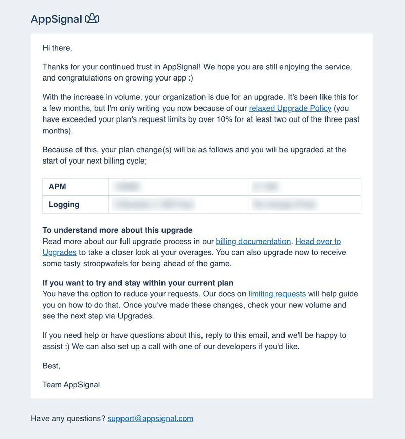 AppSignal’s personalized email example.