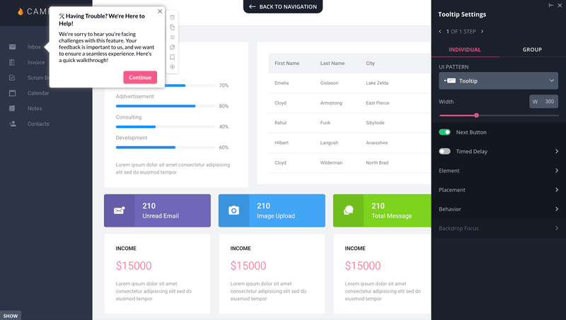 contextual in-app tooltips