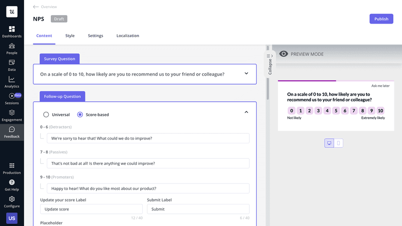 Create and analyze NPS surveys with Userpilot.