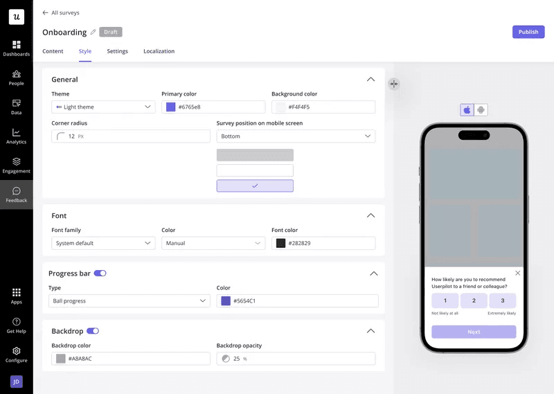 Create mobile feedback surveys in Userpilot.