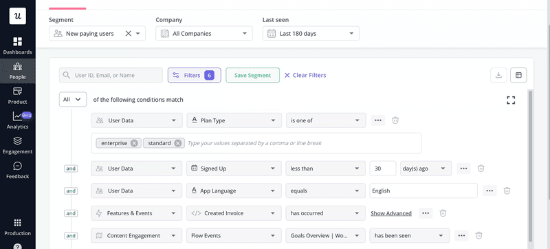 Customer segments in Userpilot.