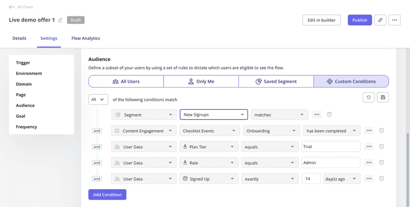 In-app experience audience settings in Userpilot