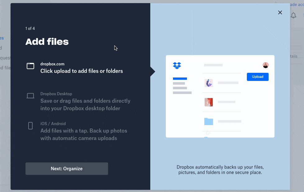 dropbox user interface