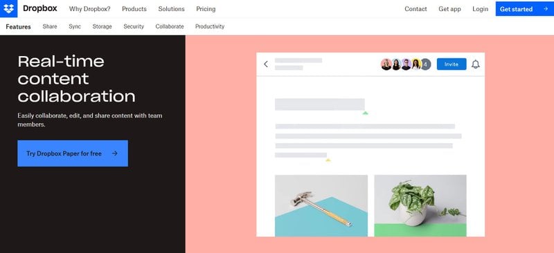 Dropbox landing page