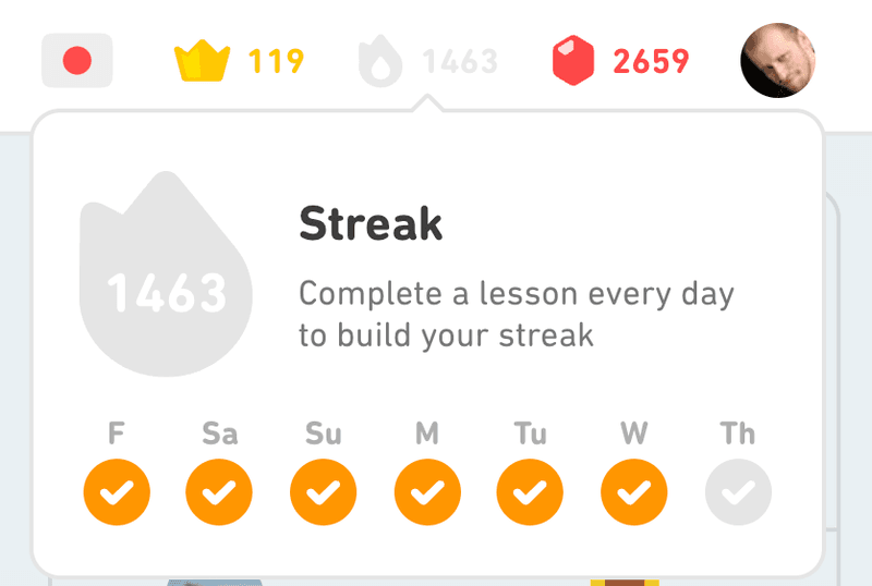 In-app mobile marketing strategy example: Duolingo.