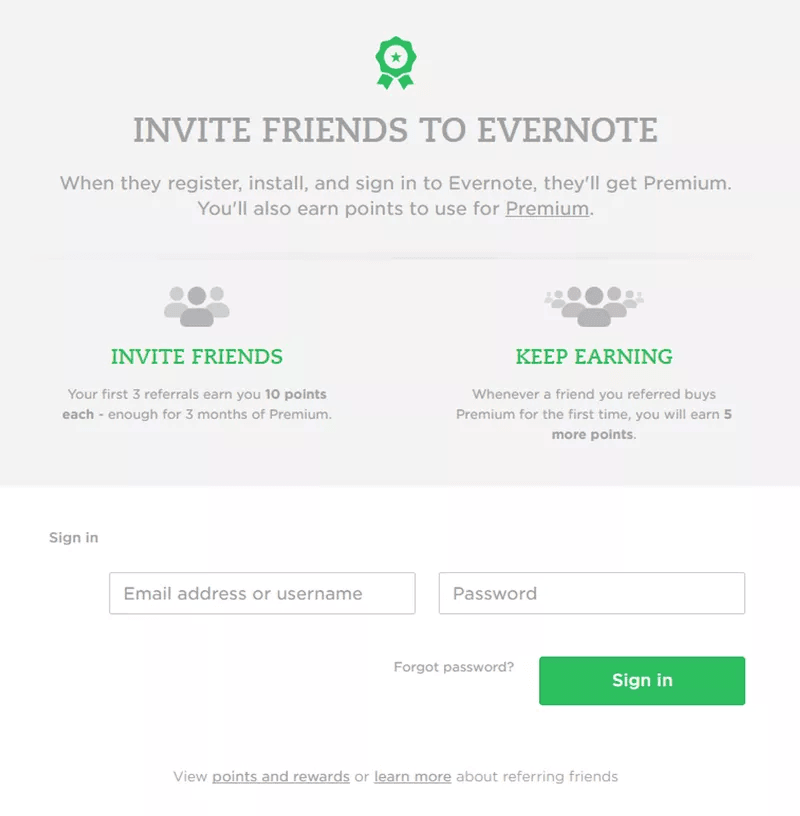 Example of Evernote’s referral prompt.
