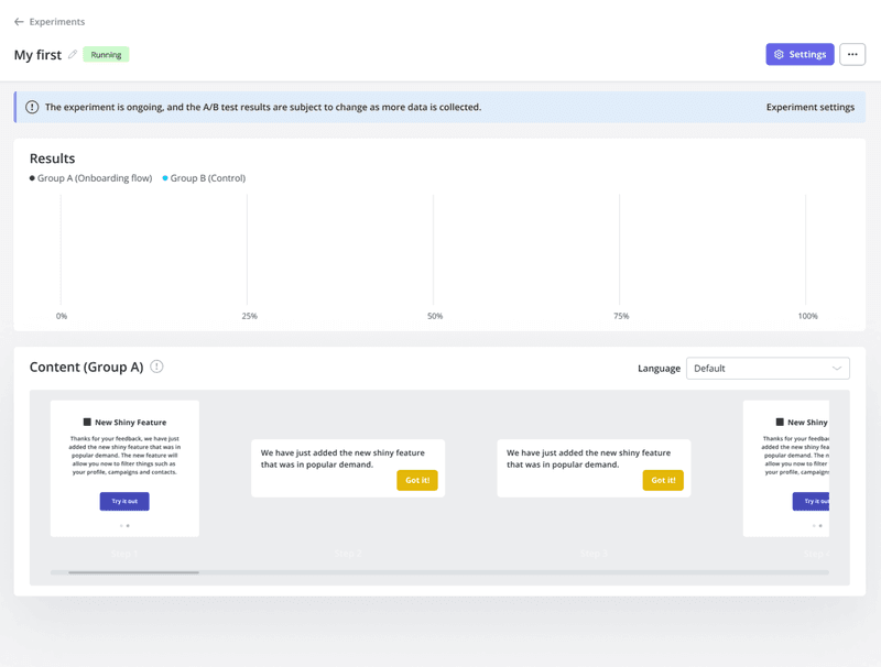 Creating an A/B test experiment on Userpilot