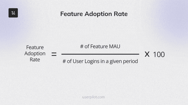Formula to calculate feature adoption rate.
