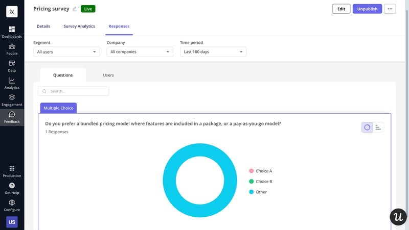 A screenshot of a feedback analysis report in Userpilot