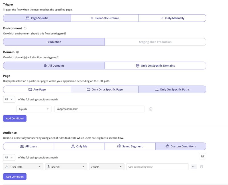 userpilot targeting and trigger conditions