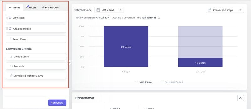 A screeshot showing the filters you can use to tailor a funnel ideal for funnel tracking
