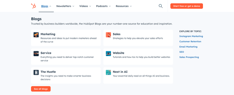 hubspot secondary navigation examples