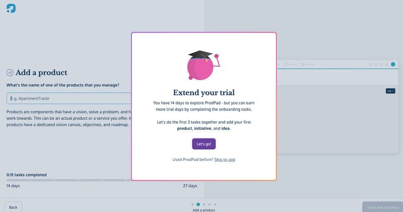 ProdPad trial extension modal