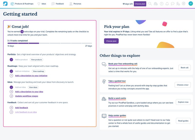 ProdPad Getting Started Guide - in-app tutorial examples