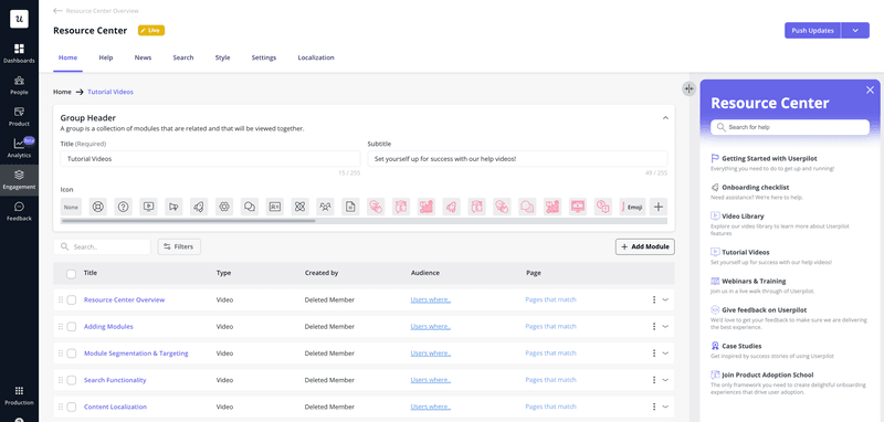 Organize resources into modules to improve the user experience.