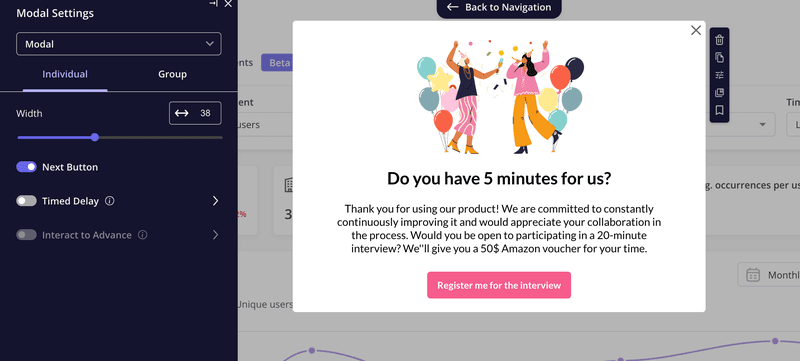 An in-app message inviting you to an interview.