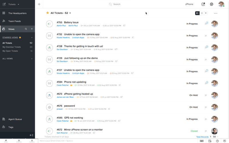 Examples of support tickets.