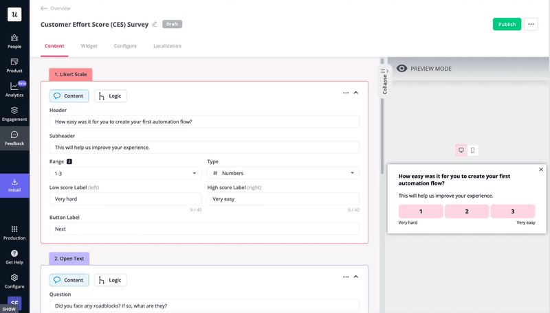 Design feedback surveys with Userpilot