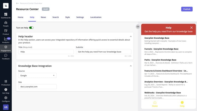 An example of a resource center in Userpilot