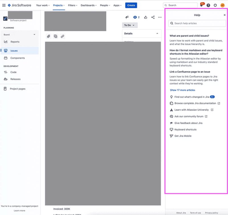 Jira's resource center example