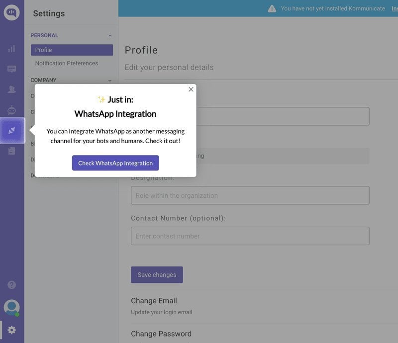 Tooltip example via Kommunikate
