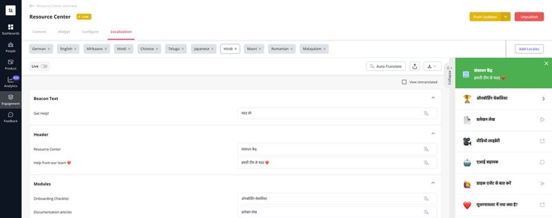 An example of localization content in a resource center
