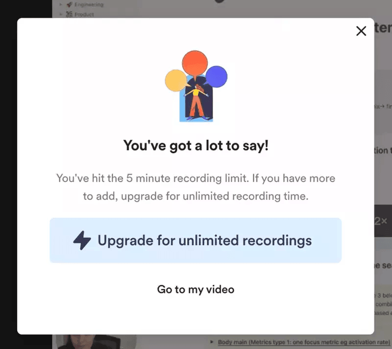 Loom’s in-app upsell prompt.
