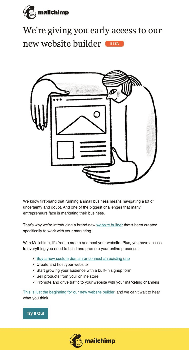 Mailchimp’s beta invite emails