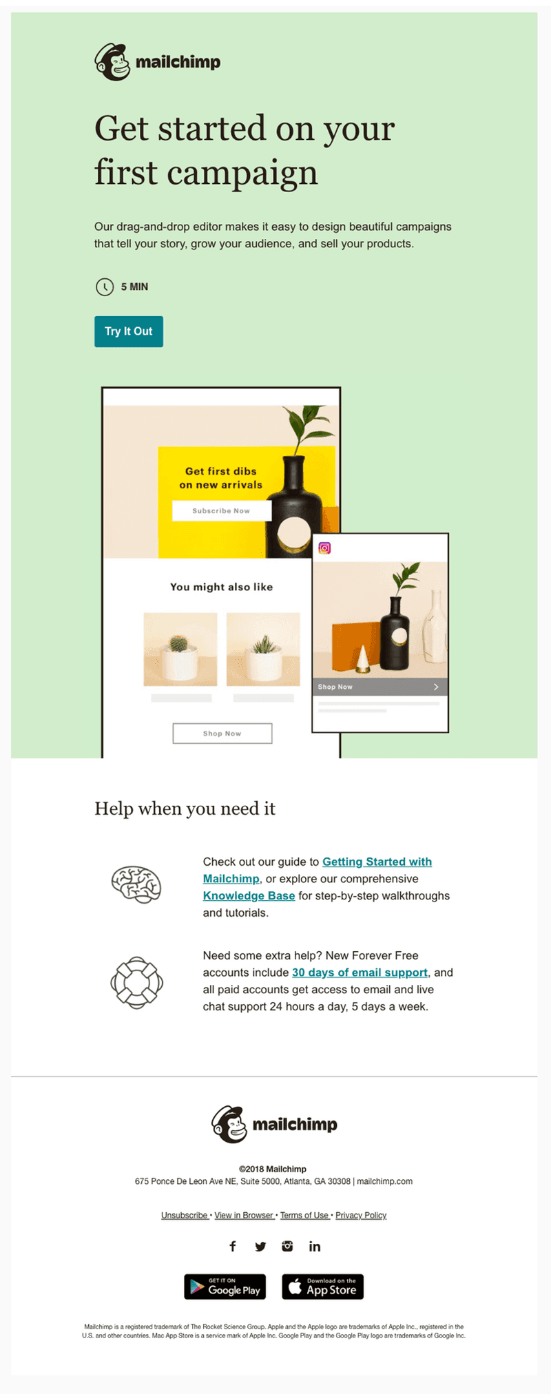 Mailchimp onboarding email example