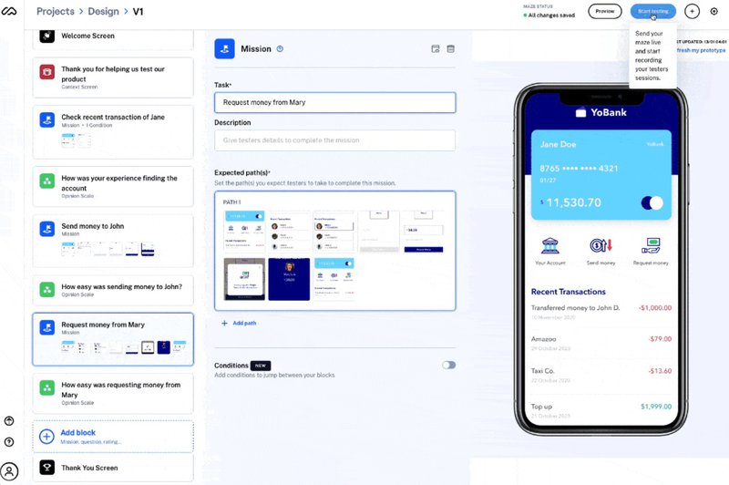 A screenshot of a design built in Maze