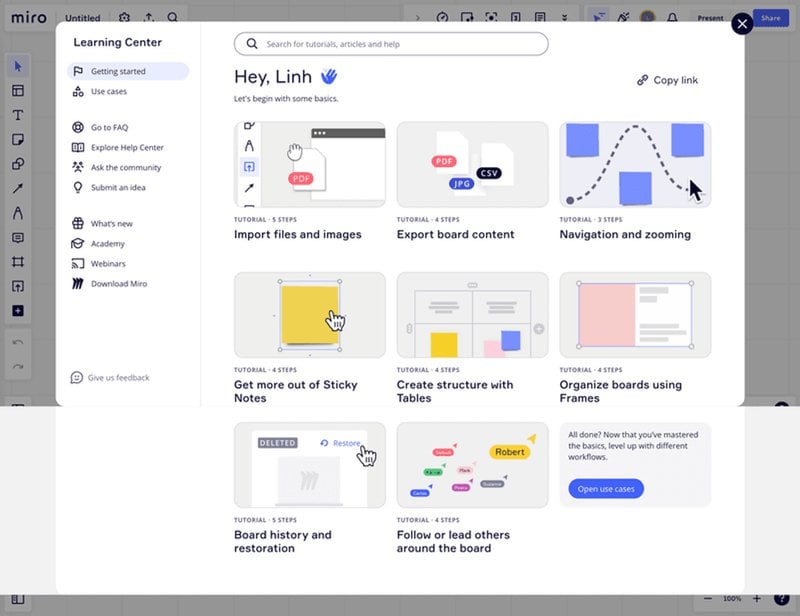 Miro's resource center example