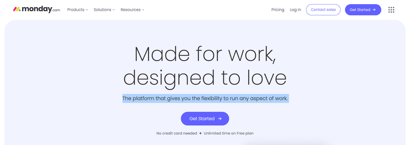 product vision examples monday