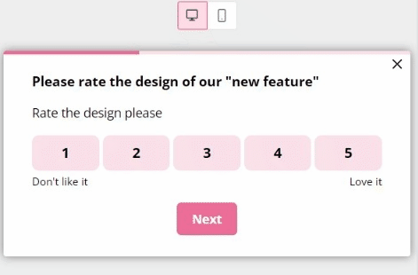 An animation of a survey collecting feedback on a new feature