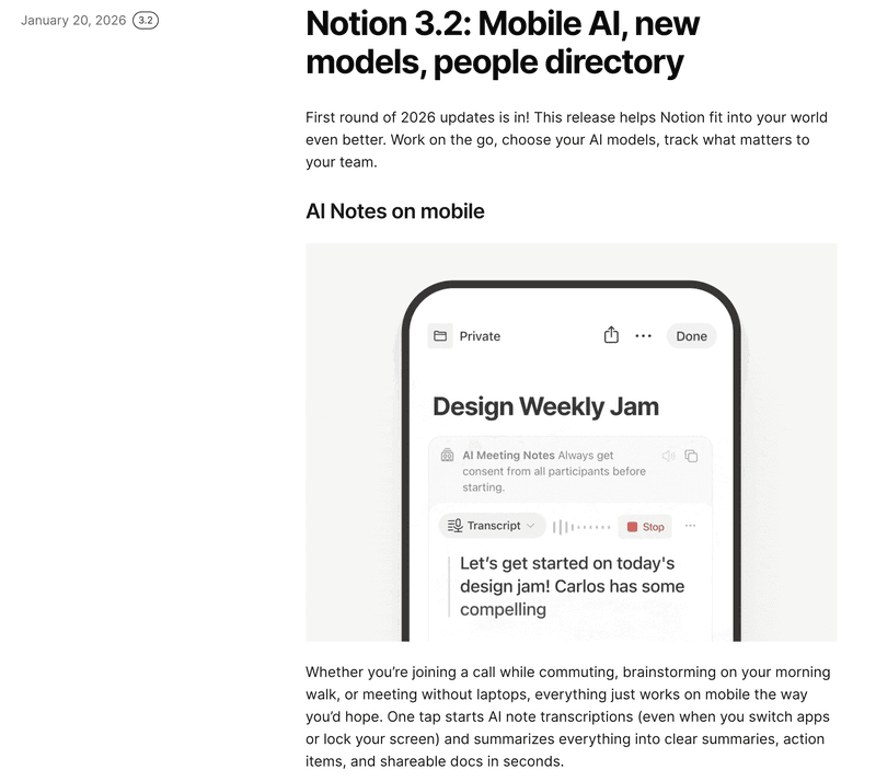 Release note example: Notion.