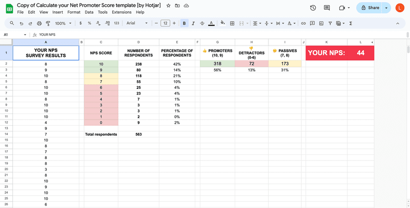 nps calculator in Google sheet