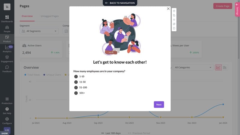 A screenshot showing a welcome survey in Userpilot a customer experience management tactic