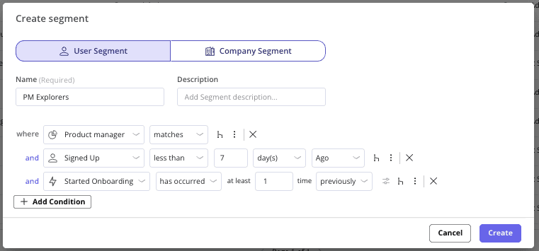 User segment example in Userpilot.