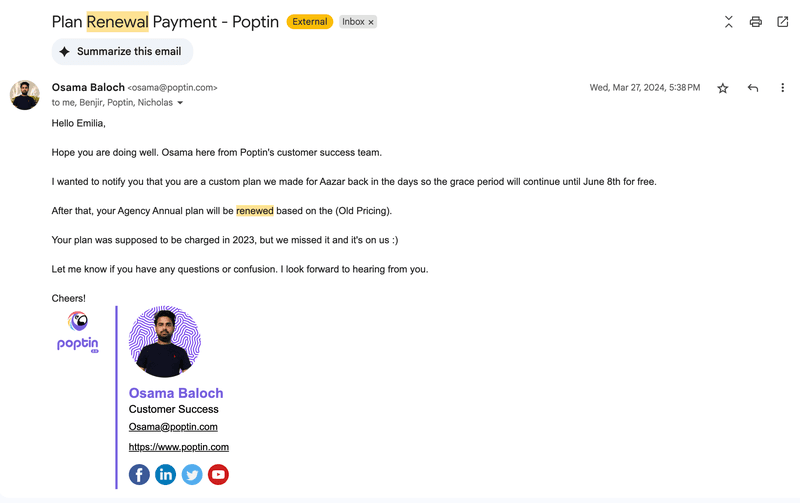Poptin CSM email