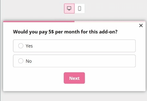 An animation of a survey collecting feedback on new pricing