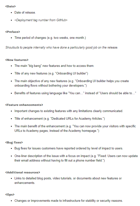 Release notes template