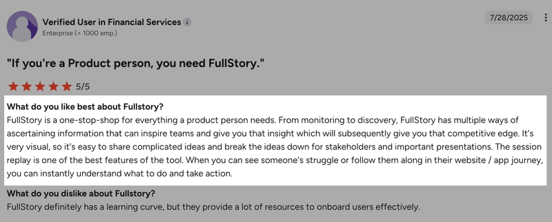 fullstory positive review