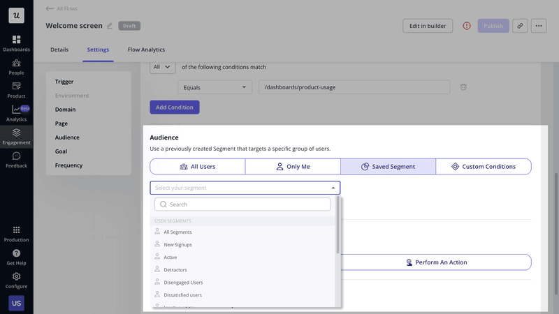 Choosing target audience in Userpilot