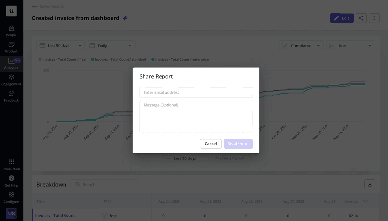 Report sharing in Userpilot